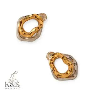 color collision geometric irregular gold and silver women's hammered texture foldable fashion personality color retention earrings