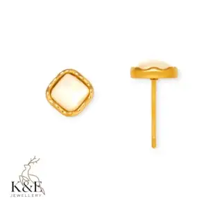 natural shell stainless steel gold plated geometric earrings fashionable miniature square creamy studs for women and adults