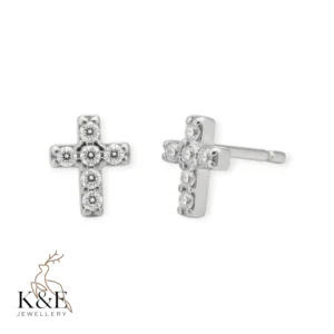 silver cz cross studs