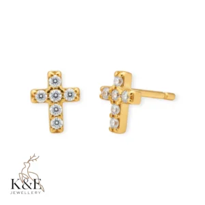 gold cz cross studs