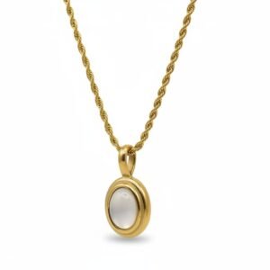 oval agate shell pendant necklace white