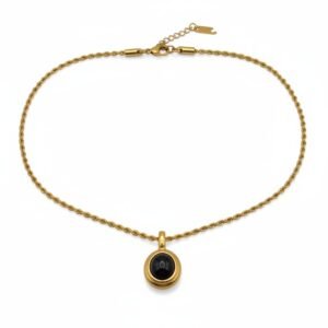 oval agate shell pendant necklace black
