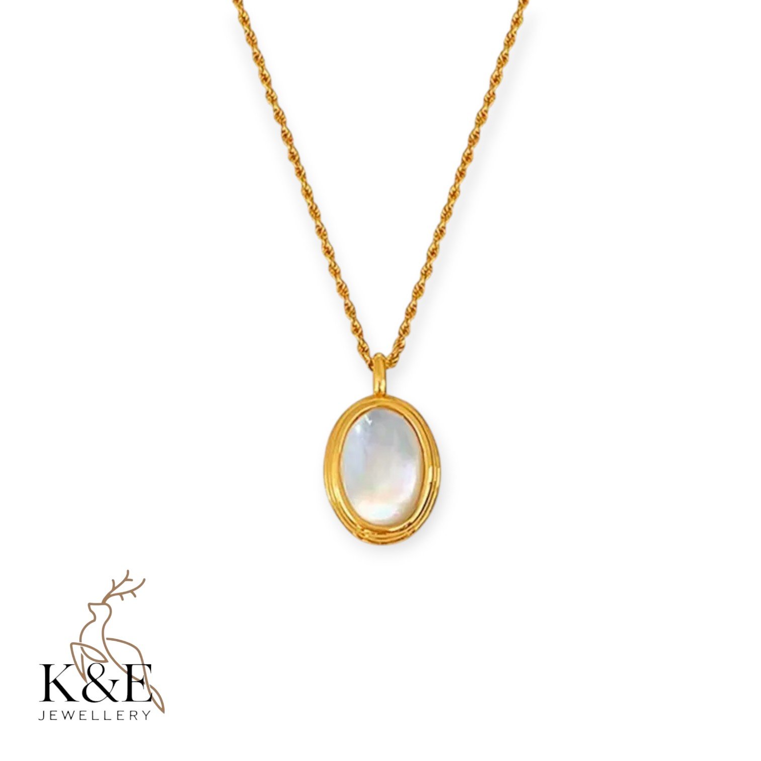 oval agate shell pendant necklace white