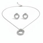 trilogy ring necklace and earring set silver