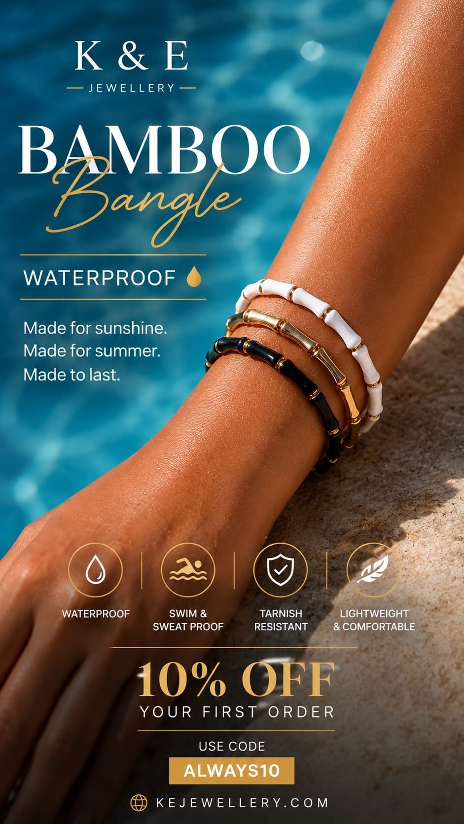 K&E Jewellery waterproof bamboo bangle 10 percent off