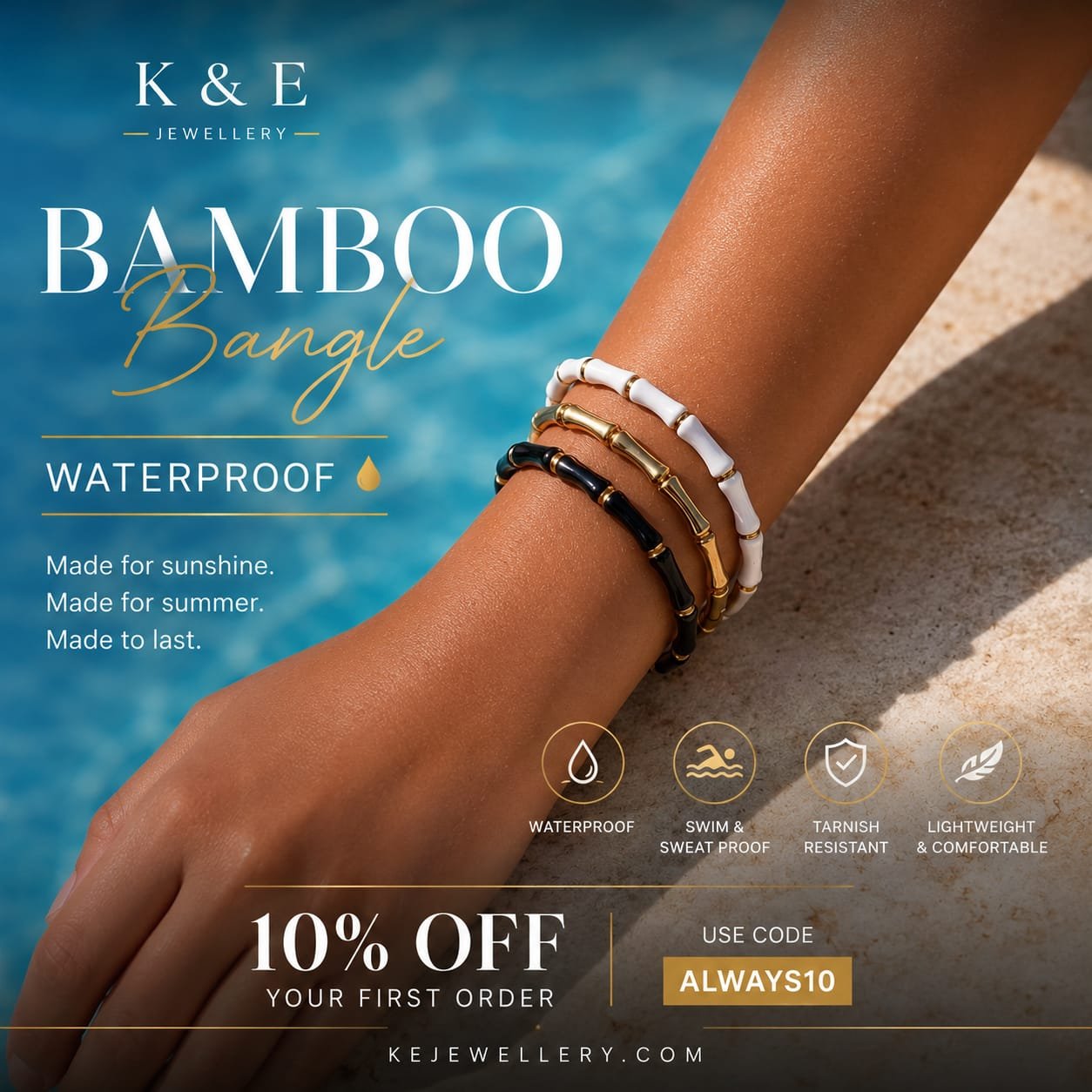 K&E Jewellery Bamboo Bangle waterproof jewellery