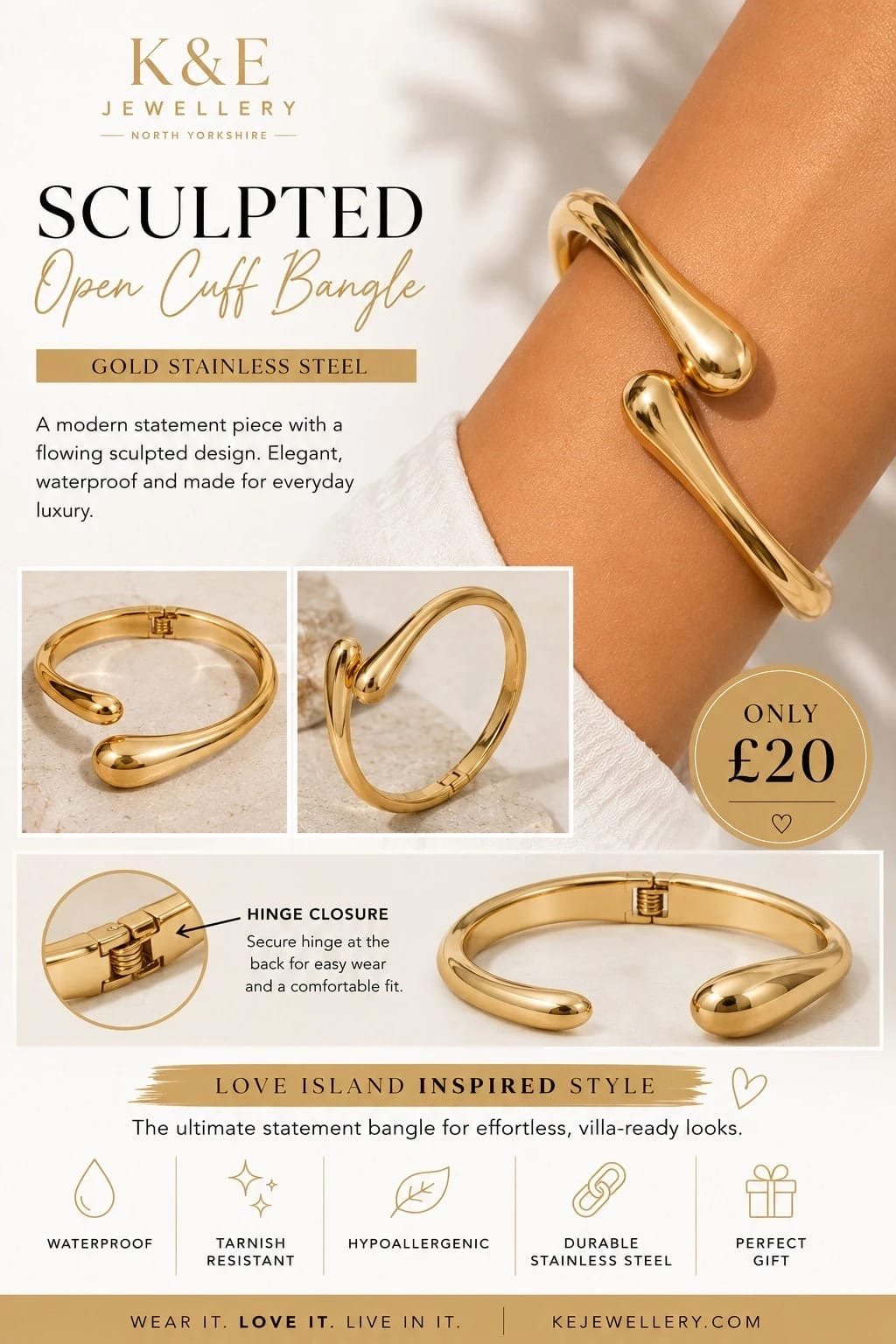 Sculpted open cuff bangle from K&E Jewellery